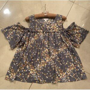 LC Lauren Conrad Top Women XL Gray Floral Cold Shoulder Gypsy Hippie Boho